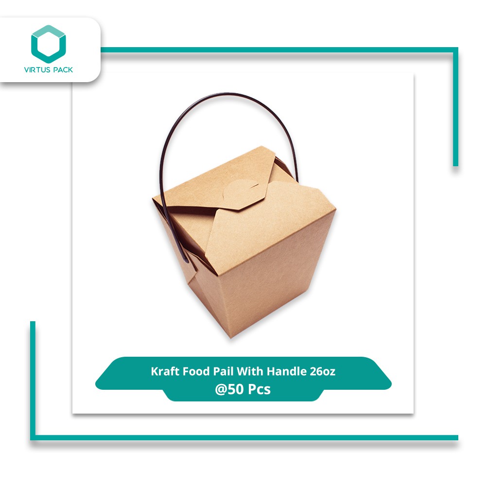 VirtusPack/Eco Friendly/Mangkok Kertas/Kraft Food Pail Handle 26oz/50pcs