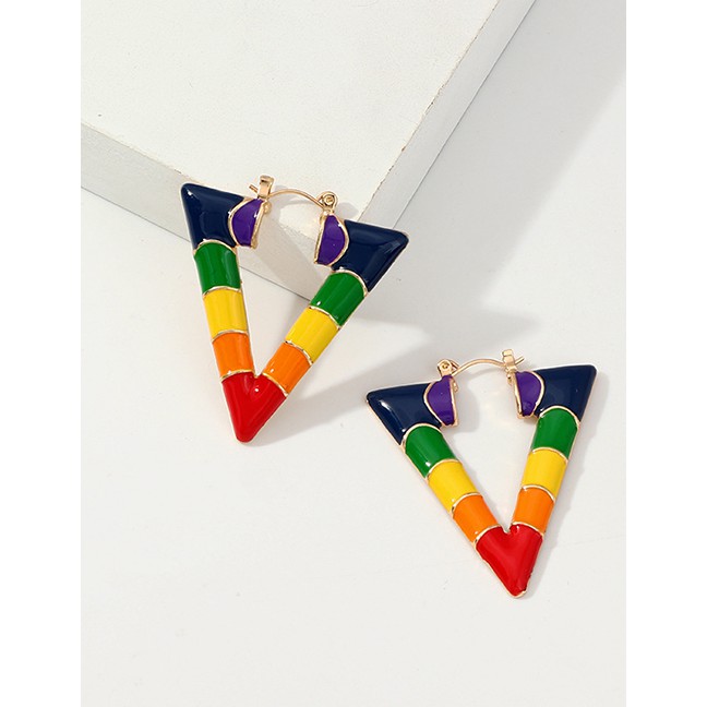 LRC Anting Tusuk Fashion Color Alloy Drip V-shaped Earrings F63442