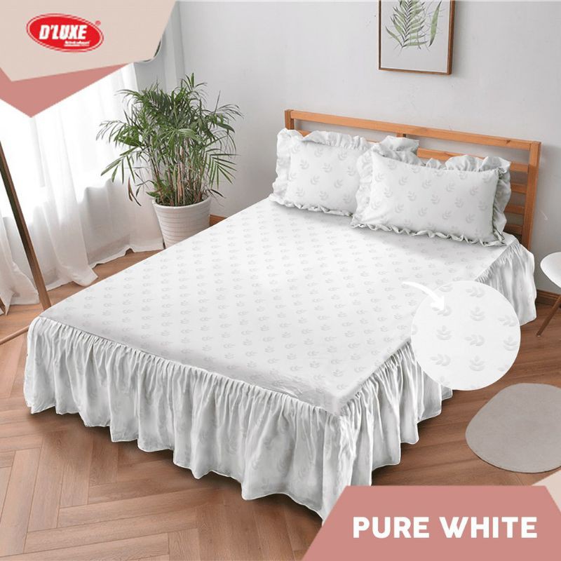 Kintakun D'luxe - Sprei Rumbai 160/180 Queen King Warna Polos Emboss Embos Putih Bersih Pure White