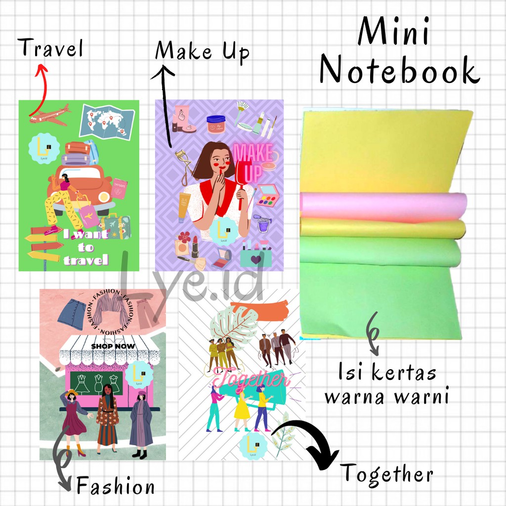 

Notebook Mini Travel/ Fashion/ Together/ Make Up/ Buku Catatan Seri 3 / Buku Kertas Warna/ Buku Memo