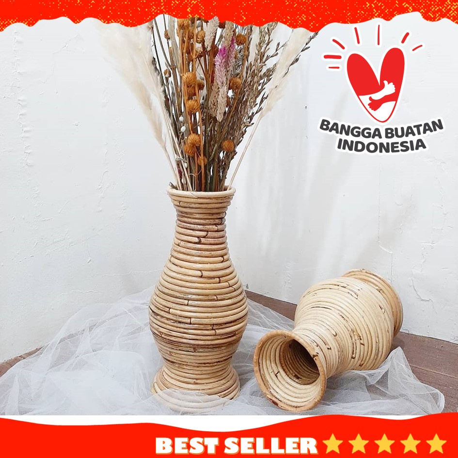 Pot Vas Bunga Rotan Alami / Guci Rotan Dekorasi Rumah Ukuran 30CM