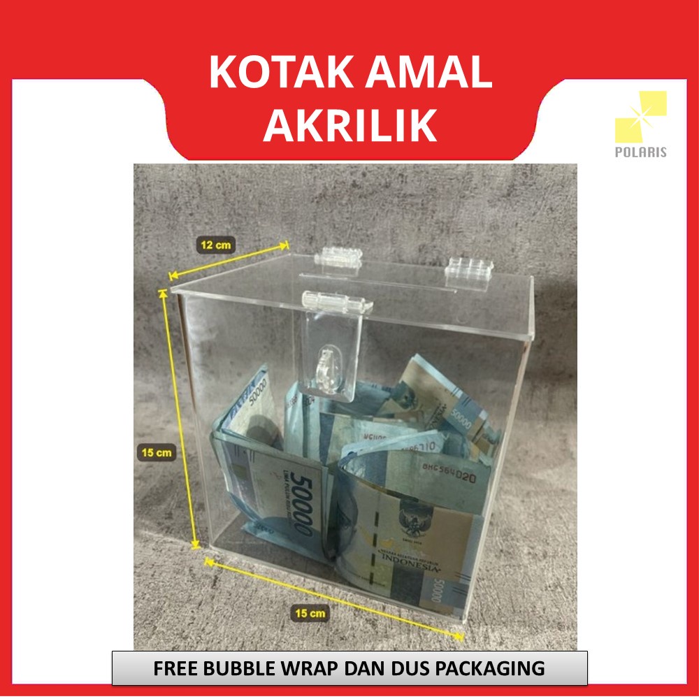 KOTAK AMAL ACRYLIC KOTAK INFAQ - BOX TEMPAT DONASI AKRILIK - WADAH SUMBANGAN - TEMPAT DANA BANTUAN 15x12X15 CM