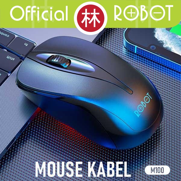 ROBOT M100 Optical Mouse Wired Komputer Laptop Office 1200 DPI Black