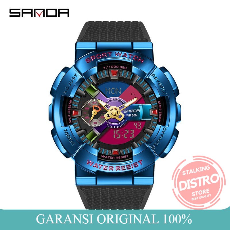 Jam Tangan Pria Digital SANDA 9004 Jam Tangan Analog Dual Time World Time Tali Rubber Shockproof Ant