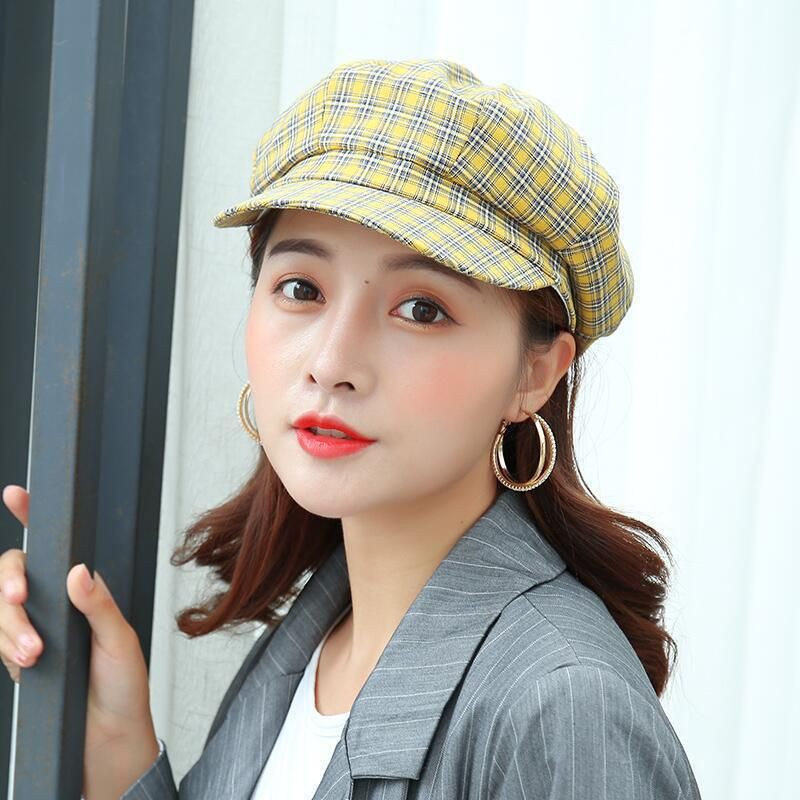 Topi Baret wanita Motif Kotak-kotak Gaya Jepang korea style