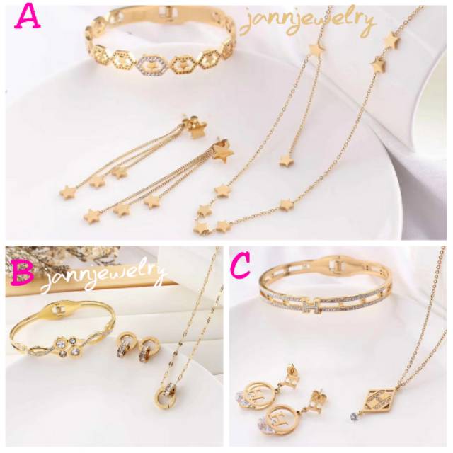 Kalung set titanium asli anti alergi dan karat klg45cm.glg 6cm