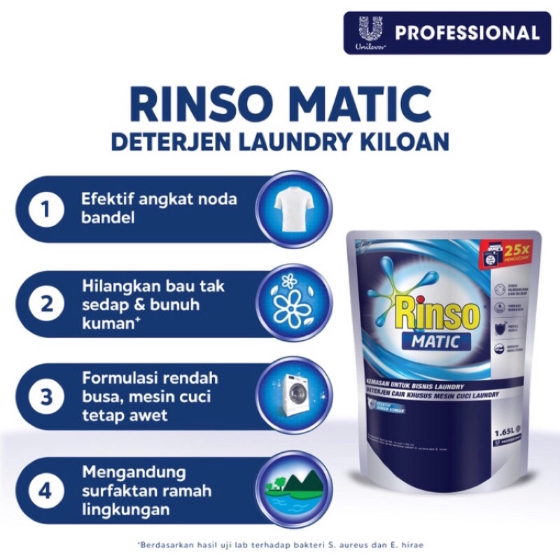 Rinso Matic Professional Deterjen Laundry Kiloan Cair 1.65 L liter.