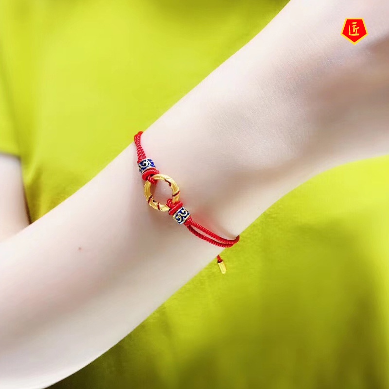 [Ready Stock]Golden Circle Red Rope Lucky Beads Bracelet