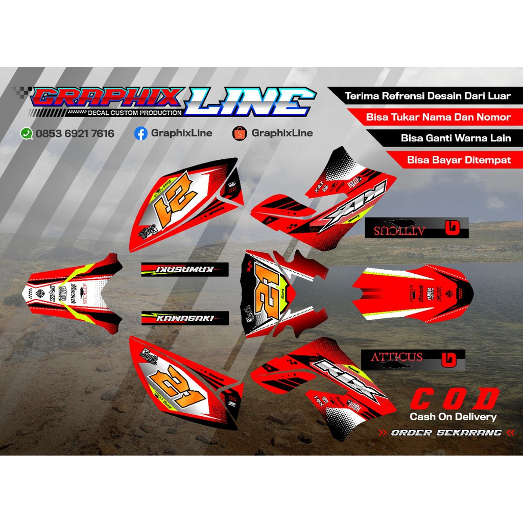 Stiker Decal KLX L / S / Dtracker Old Merah Hitam keren Sticker Fullbody