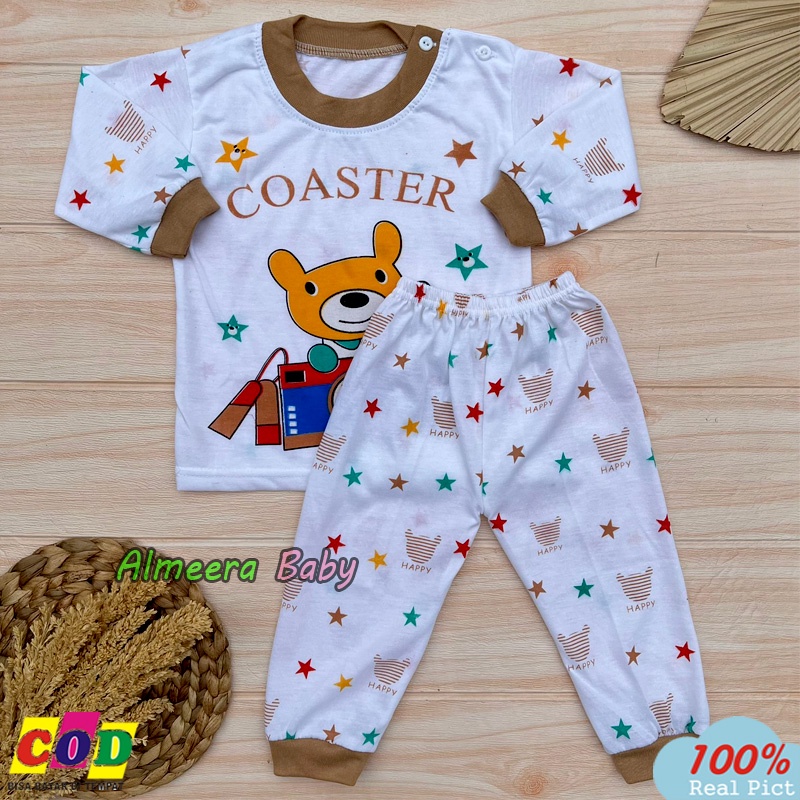 Setelan Baju Bayi Setelan Piyama Bayi Lengan Panjang Kancing Bahu Usia 3-12 Bulan Almeera Baby And Kids