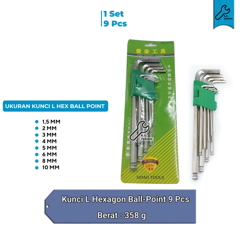 [BALL-POINT] Kunci L Hexagon Ball-Point 9 Pcs