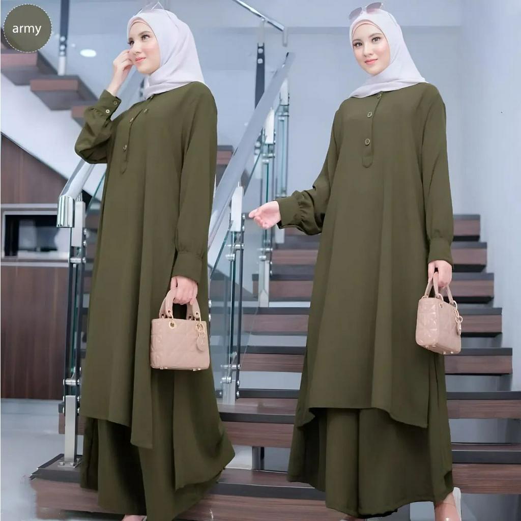 SETELAN WANITA KEKINIAN AIRA WD BAHAN CRINKLE AIRFLOW MOTIF POLOS UKURAN M L XL XXL LD 100 - 120 CM SETELAN WANITA TERBARU 2023 KEKINIAN ONE SET WANITA KOREAN STYLE MUSLIM SET BAJU MUSLIM WANITA