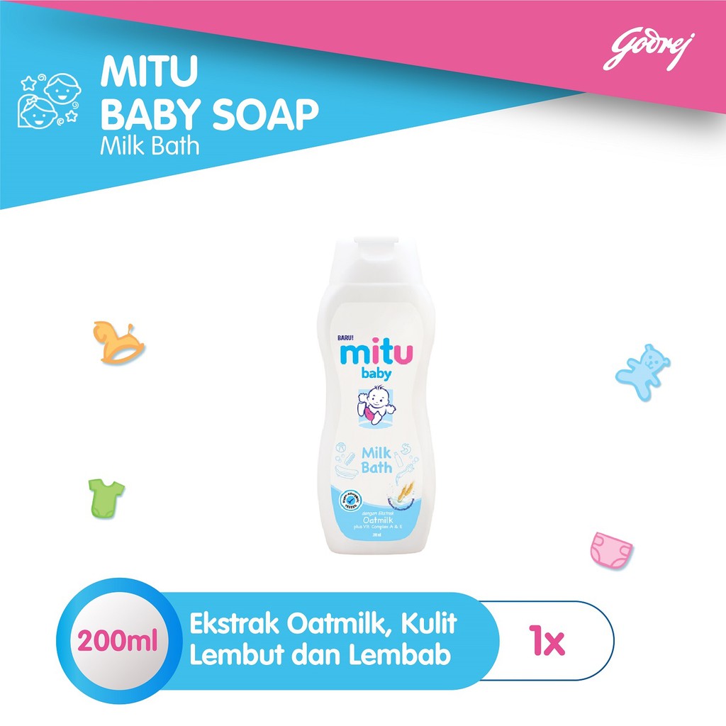 Mitu Baby Liquid Soap Milkbath Bottle 200 ml - Sabun Mandi Bayi