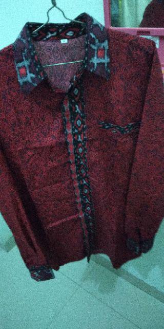 Kemeja Batik Pria Lengan Panjang Batik Danabrata Motif Mega Merah Kode 032 Size M L Xl Xxl Regular