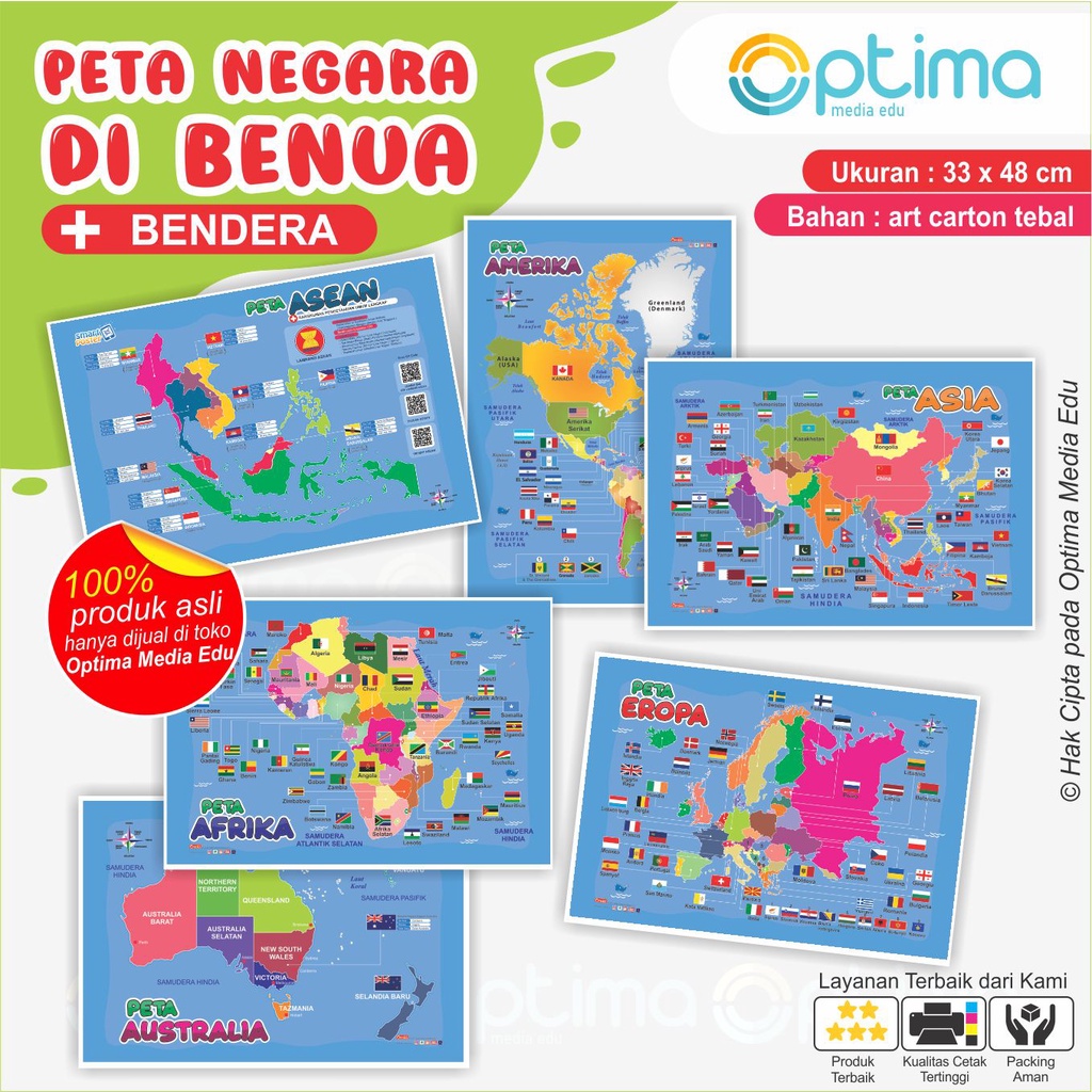 Poster  PETA ASEAN, PETA ASIA, PETA EROPA, PETA AMERIKA, PETA AFRIKA, PETA AUSTRALIA