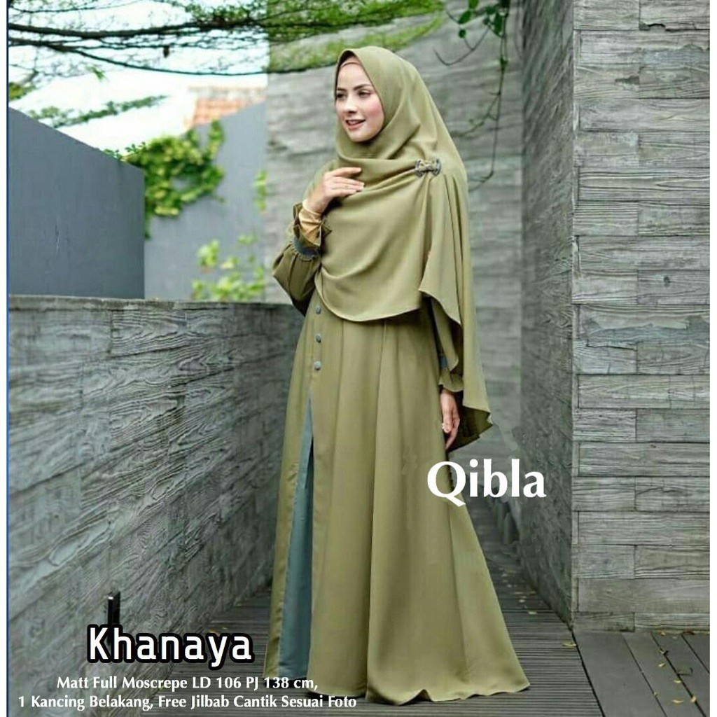 KHANAYA - Baju Gamis Syari Set Hijab Jilbab Pakaian Dress Pesta Wanita Muslimah Ori by QIBLA ( COD )