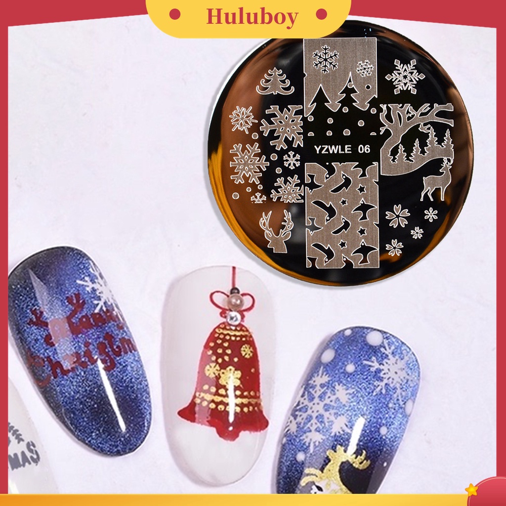 Huluboy Huluboy♡ Plat Stempel Kuku Motif Natal Bahan Stainless Steel Untuk Salon