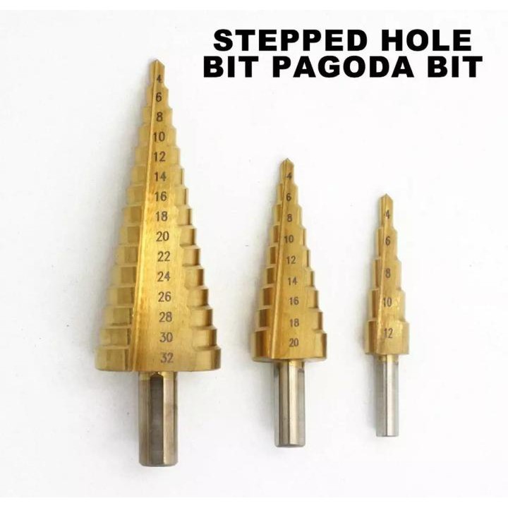 Mata Bor Pagoda Set 3 Pc 4-12 4-20 4-32 / Step Steel Cone Drill Bits