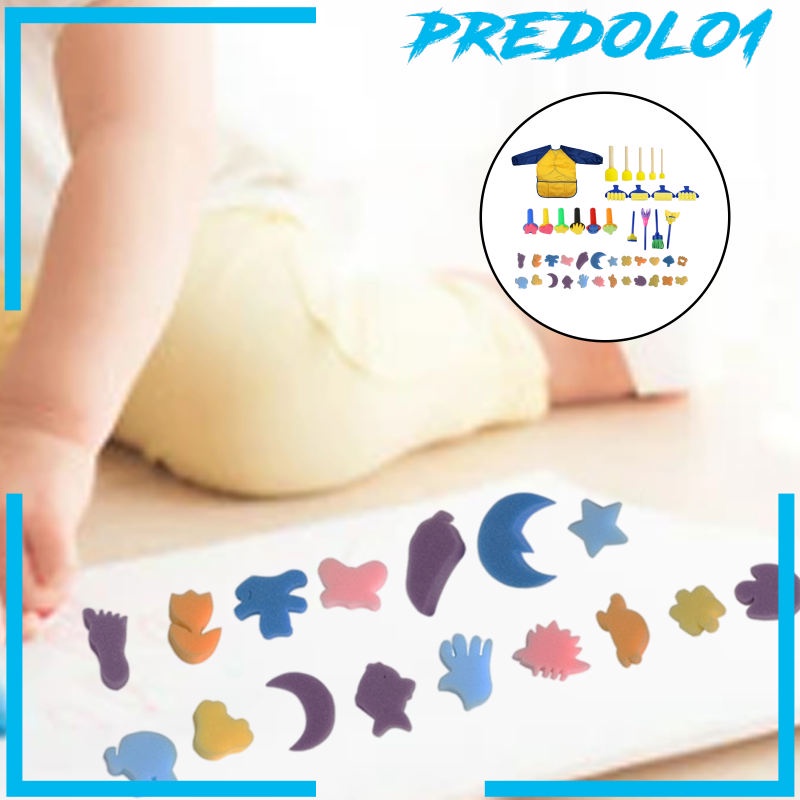 (Predolo1) 44pcs / Set Kuas Lukis Spons Aneka Bentuk Untuk Balita