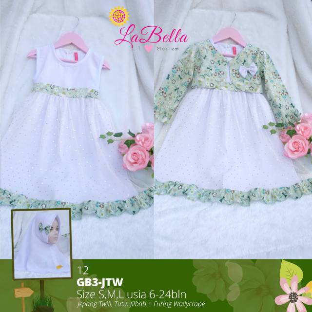 gamis baby LABELLA -hijau putih ( SIZE S)