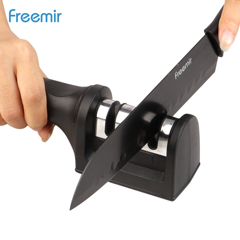 Alat Pengasah Pisau Dapur Knife Sharpener Utensil Hitam 3 Tahap Asahan Pisau Buah Pisau Daging