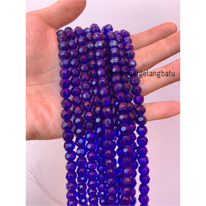 kristal bola dunia cutting 8mm BIRU ceko bulat craft manik blue quartz