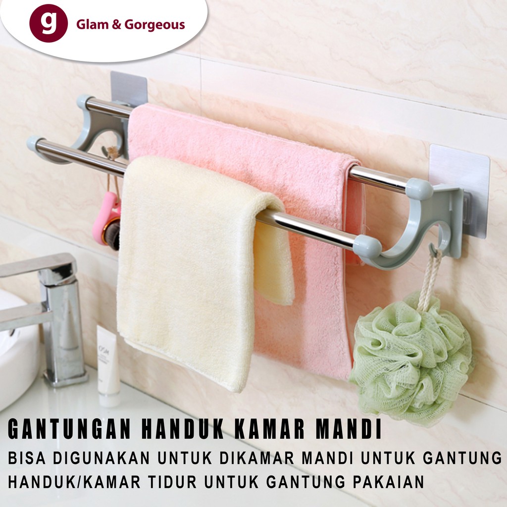 Gantungan Baju Handuk Kamar Mandi Serbaguna Stainless GB007 Kuat Murah