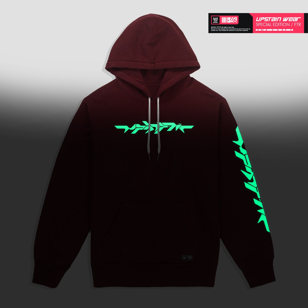 JAKET SWEATER HOODIE HODDIE HODIE PRIA WANITA DISTRO WARNA MERAH MAROON GLOW IN THE DARK UPSTAIN
