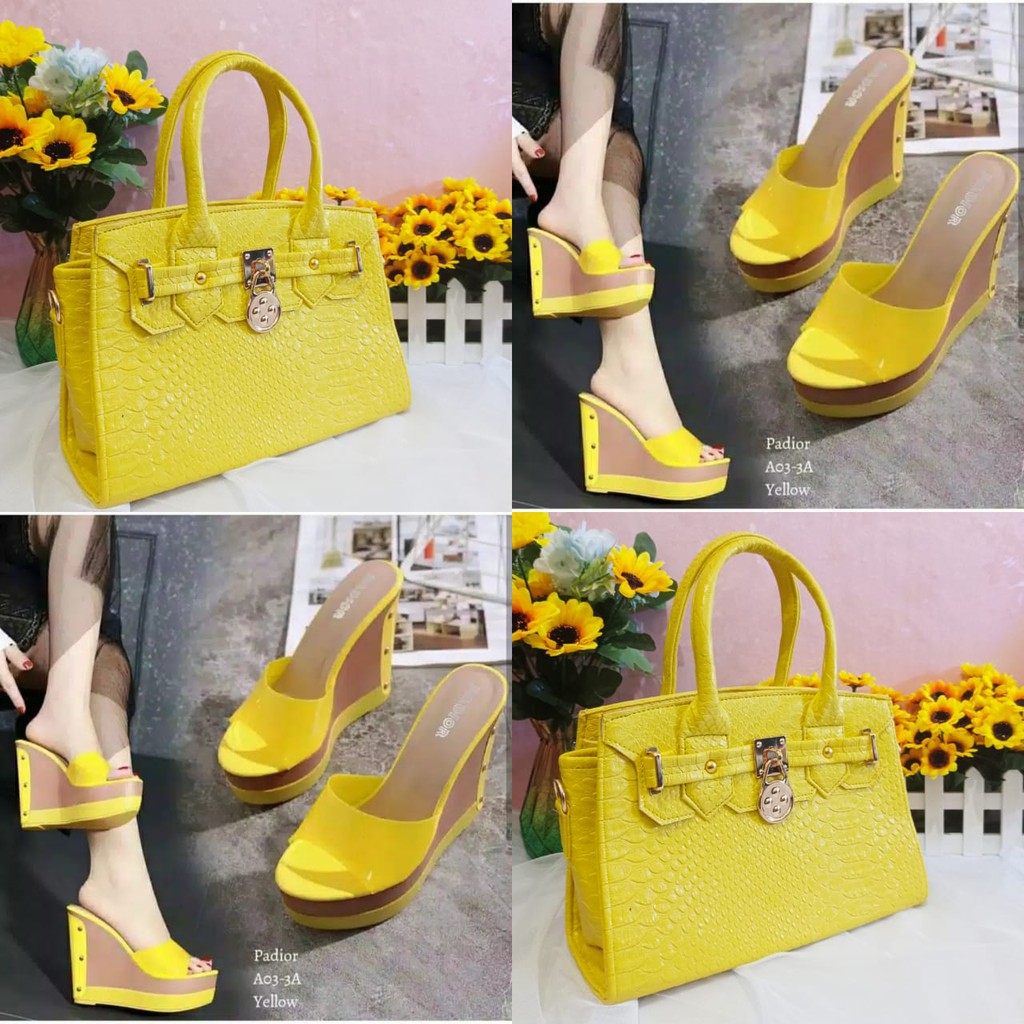 paket tas dan sandal wedges tinngi 12cm 2021