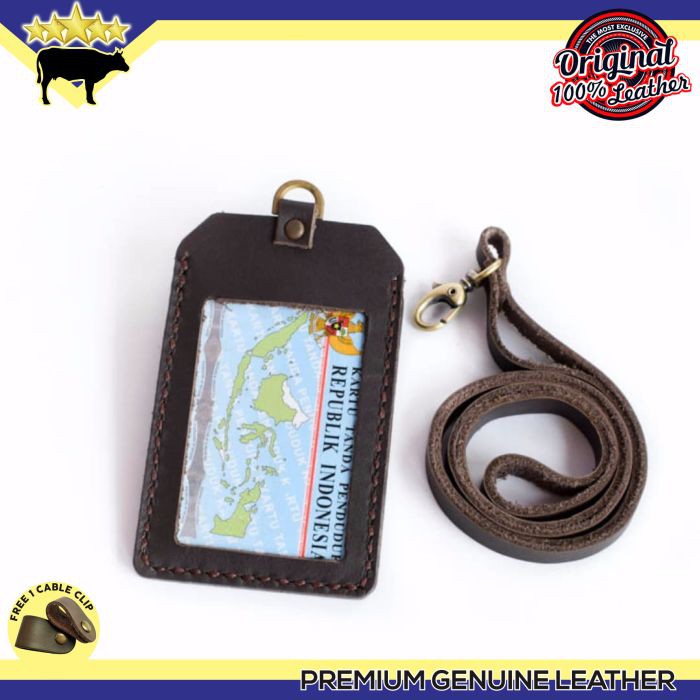 

id card kulit asli nametag genuine leather gantungan id card kulit