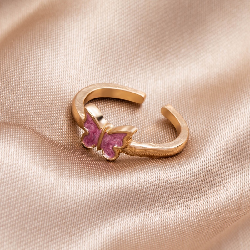 Cincin Model Terbuka Adjustable Desain Butterfly Enamel Untuk Wanita