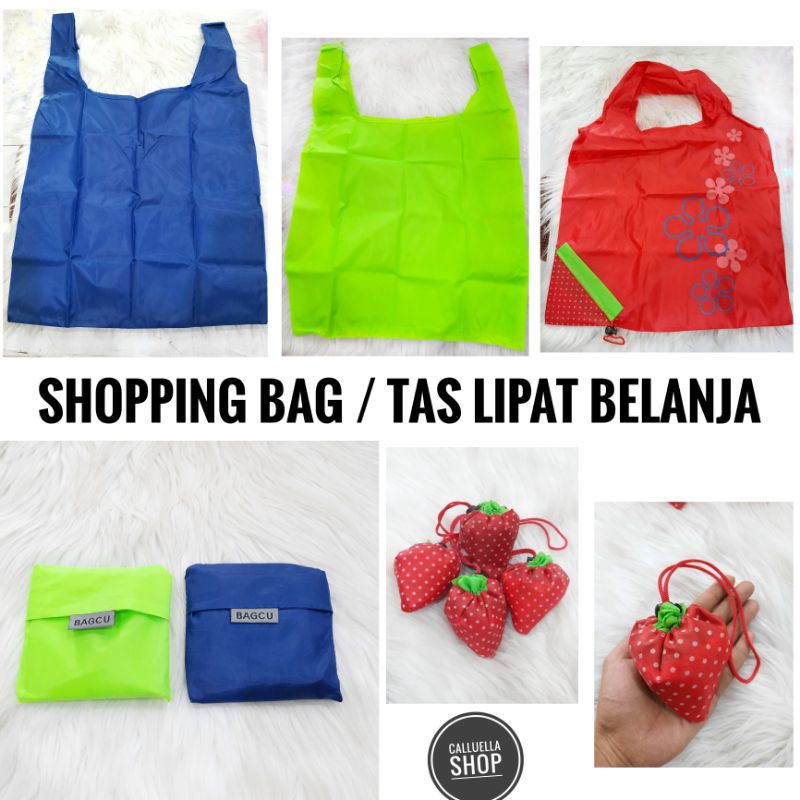 SHOPPING BAG / TAS BELANJA LIPAT MOTIF STRAWBERRY DAN POLOS | TAS BELANJA