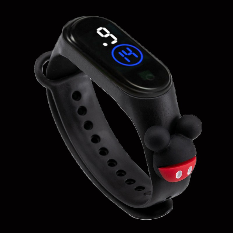 Jam Tangan Elektronik Tahan Air IP67 Motif Kartun Anak Laki-laki Perempuan LED Minimalis Gelang A25-Black Mickey