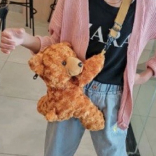 BEAR beruang Tas Slempang Merangkul bulu Motif boneka lucu