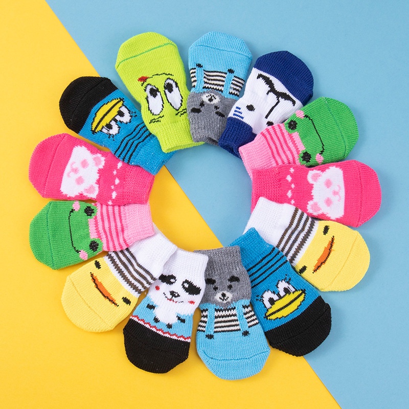 4pcs Kaos Kaki Anti Slip Motif Print Untuk Anjing / Kucing