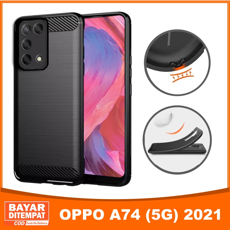 Casing Softcase OPPO A74 5G 2021 IPAKY Carbon Fiber Matte Softcase - Hitam