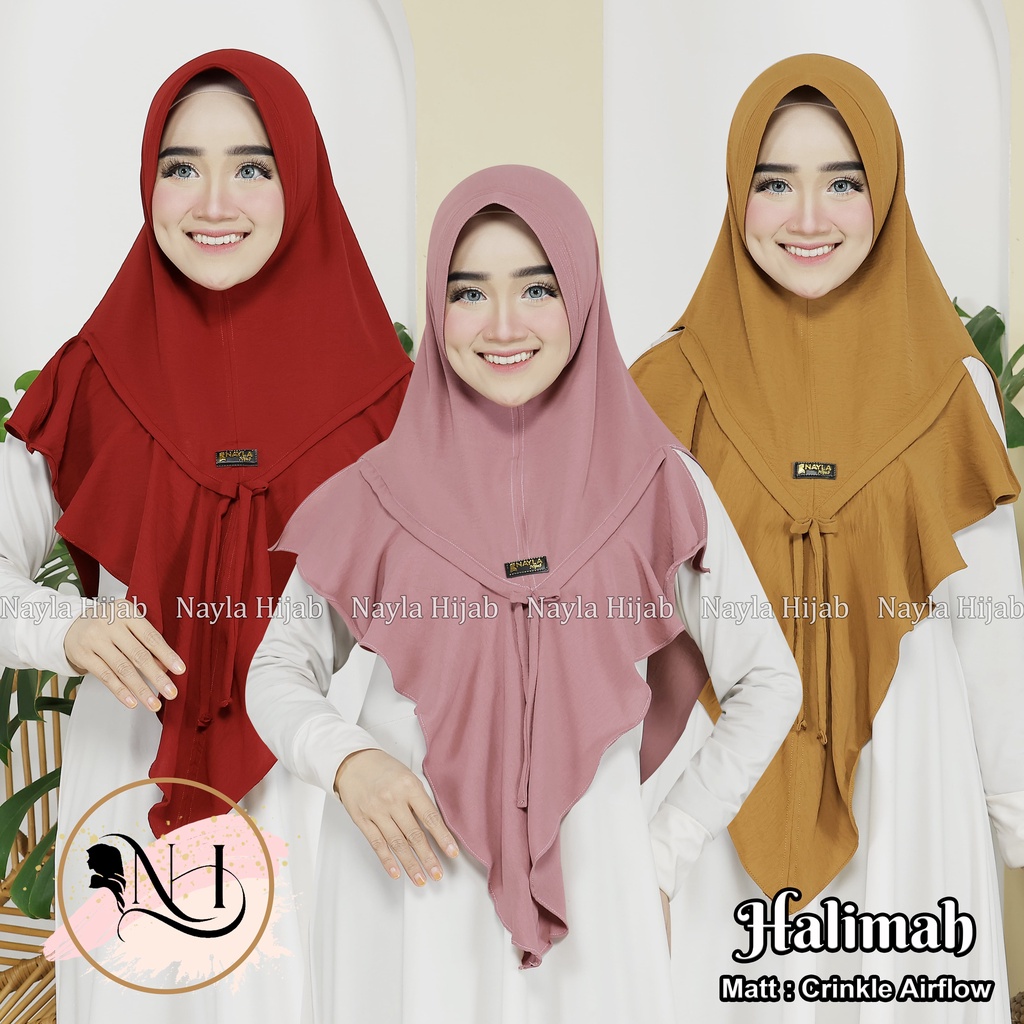 Kerudung Instan Halimah Crinkle Airflow Premium Jilbab Bergo Pet Airflow Anti Kusut Nayla Hija'b