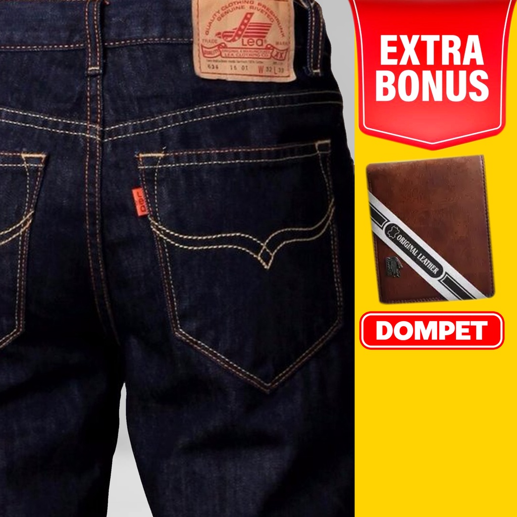 Celana Jeans Lea standart reguler fit Hitam garment, Biru muda, Biru classic 28 s/d 38 CELANA JEANS ( BONUS DOMPET )