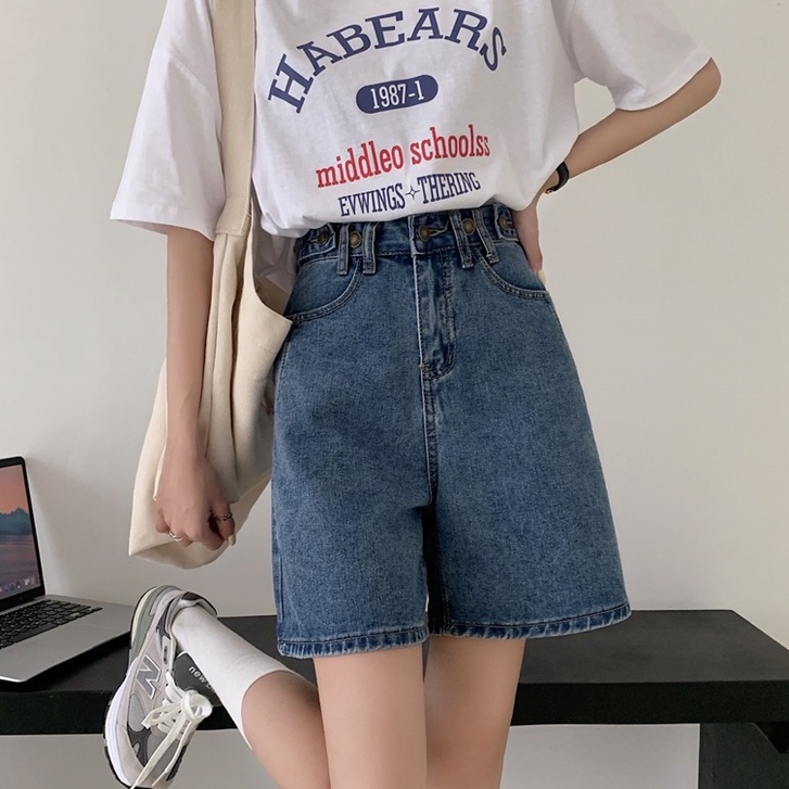 Korea Highwaist Loose Celana Jeans Pendek Wanita Import (Realpict)