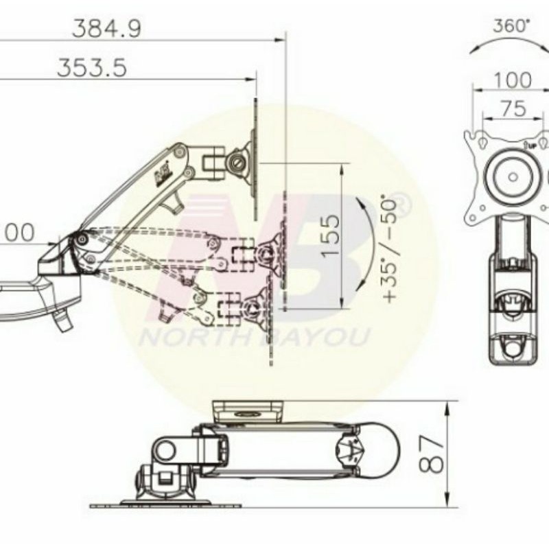 North Bayou NB F150 Monitor Arm. Bracket Import Wall Mount 17&quot;-27&quot; Black