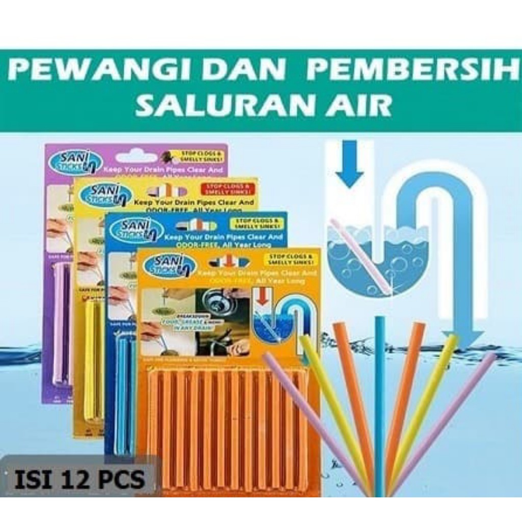 Sani Stick Sticks - Alat pembersih Saluran Air Pipa Kran Anti Mampet Anti Bau - isi 12pcs