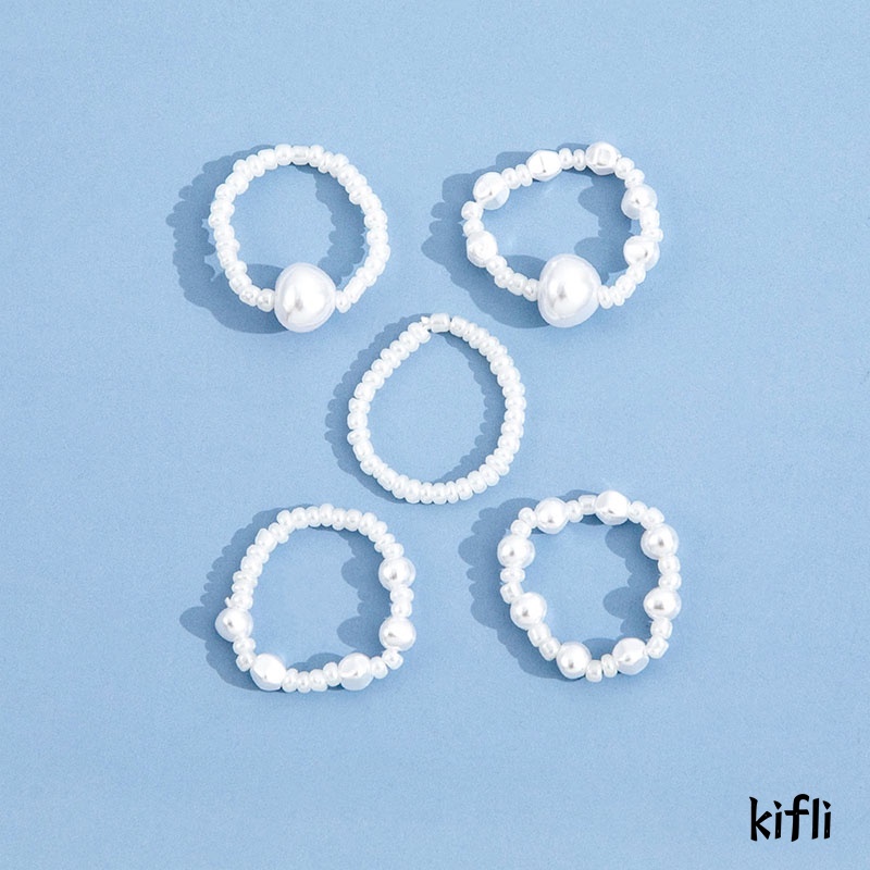 5 Piece,Korea Set Baru Kreatif,Mutiara Cincin,Bulat Manik-manik Cincin,Perhiasan Wanita Sederhana