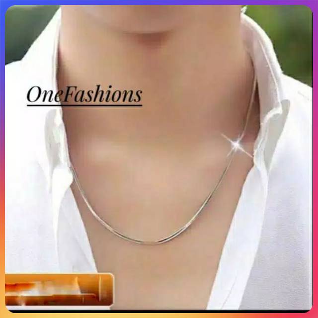 Kalung Titanium Pria Anti Karat Wanita Cowok Asli Keren Silver Perak Rantai Rante Cowo PIPIH 2mm - 45cm