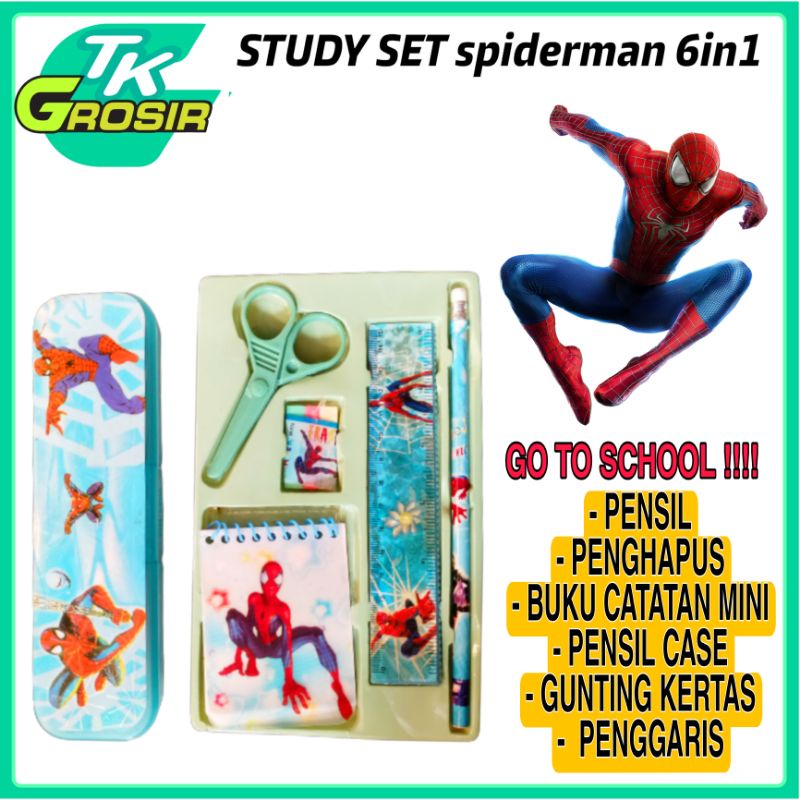 

1 set study spiderman 6 in 1/pensil case spiderman/pensil murah