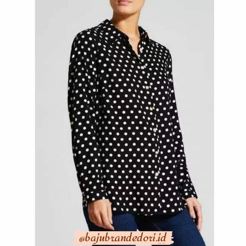 (NEW) H&M Collar Longsleeves Blouse Polka