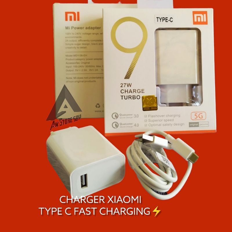 Fast Charger Xiaomi Type C 3A Redmi 8/Redmi 9/9T/Note 7/7 pro/Note 8/8 pro/Note 9/5X A1/mi 8 Lite