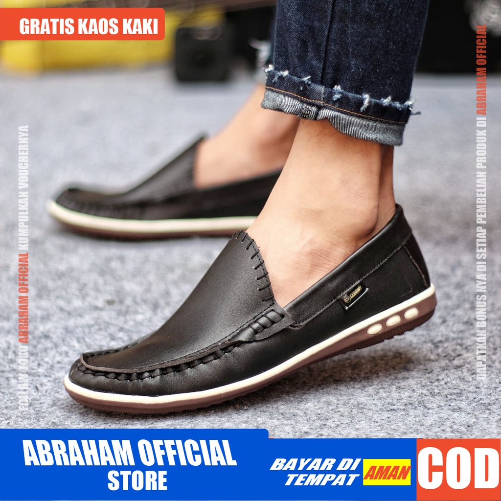 ABRHM x MYTH Sepatu Slip On Pria Sepatu Pria Casual Slip Sepatu Cowok/Cowo Kulit Asli Sepatu Kasual Slop Anti Slip Semi Formal Kerja Kuliah Gaya Santai Keren Kekinian Original Murah Terlaris