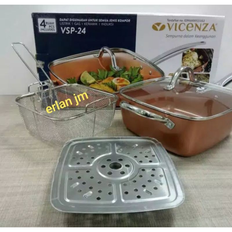 panci persegi VICENZA square pan whit  24-CM LID VSP-24
