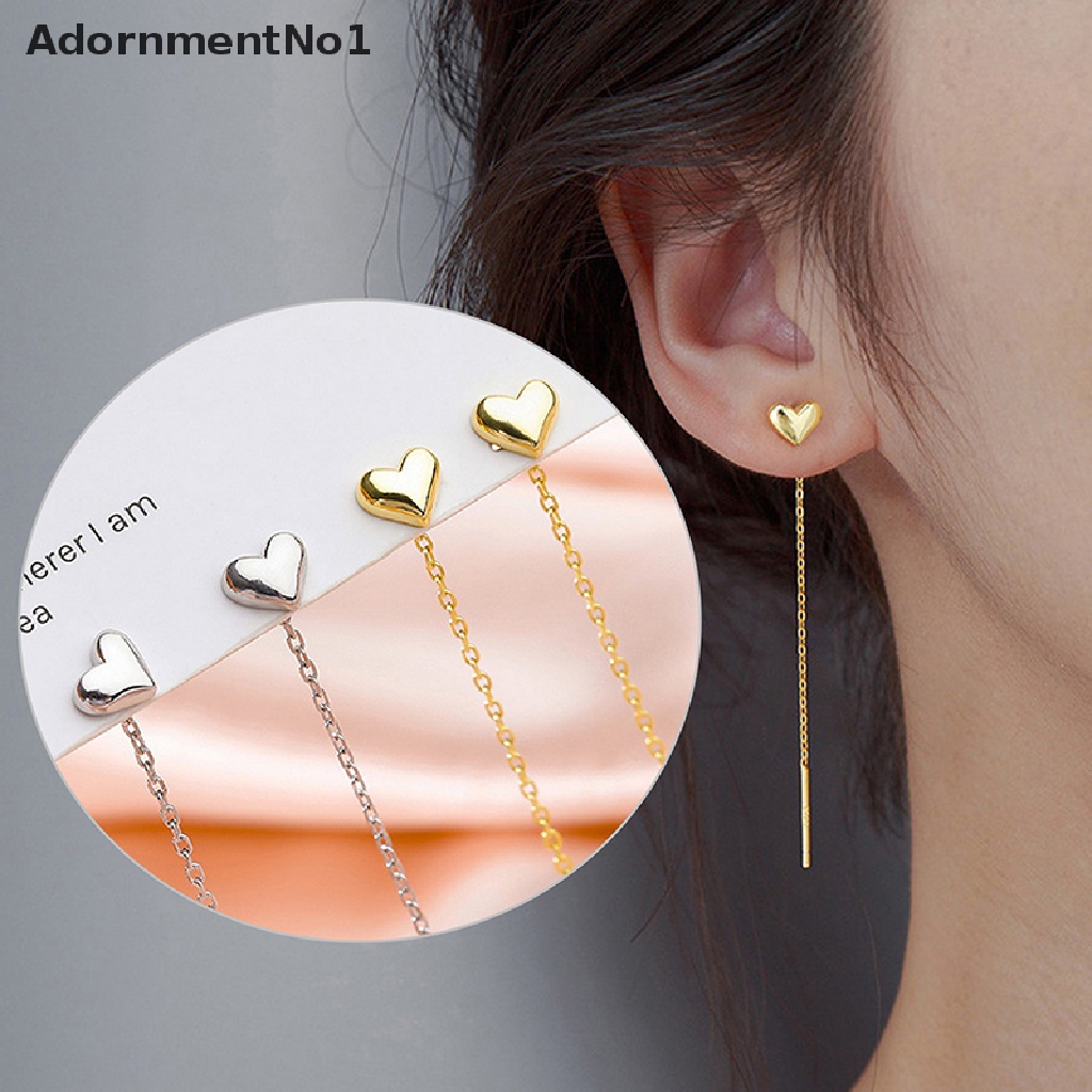 (AdornmentNo1) Anting Gantung Panjang Tusuk Gaya Korea Motif Hati + Rumbai Untuk Perhiasan Wanita