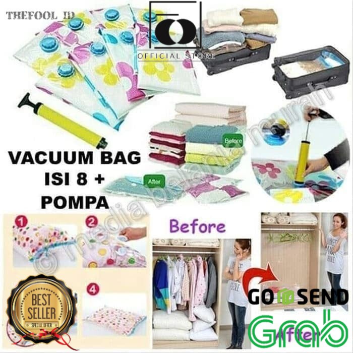 BAROKAH GAMIS Gratis pompa Vakum Plastik 9 in 1 baju Storage Bag Jumbo Isi 8 PCS